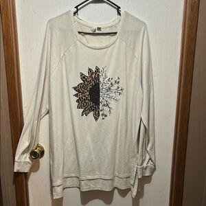 Cato Cream Long Sleeve Boxy Tee with Graphic Design